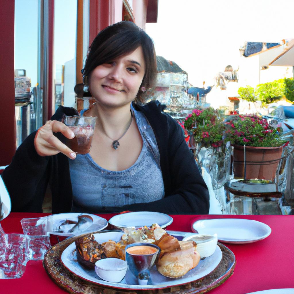 Woman enjoying breakfast in France
