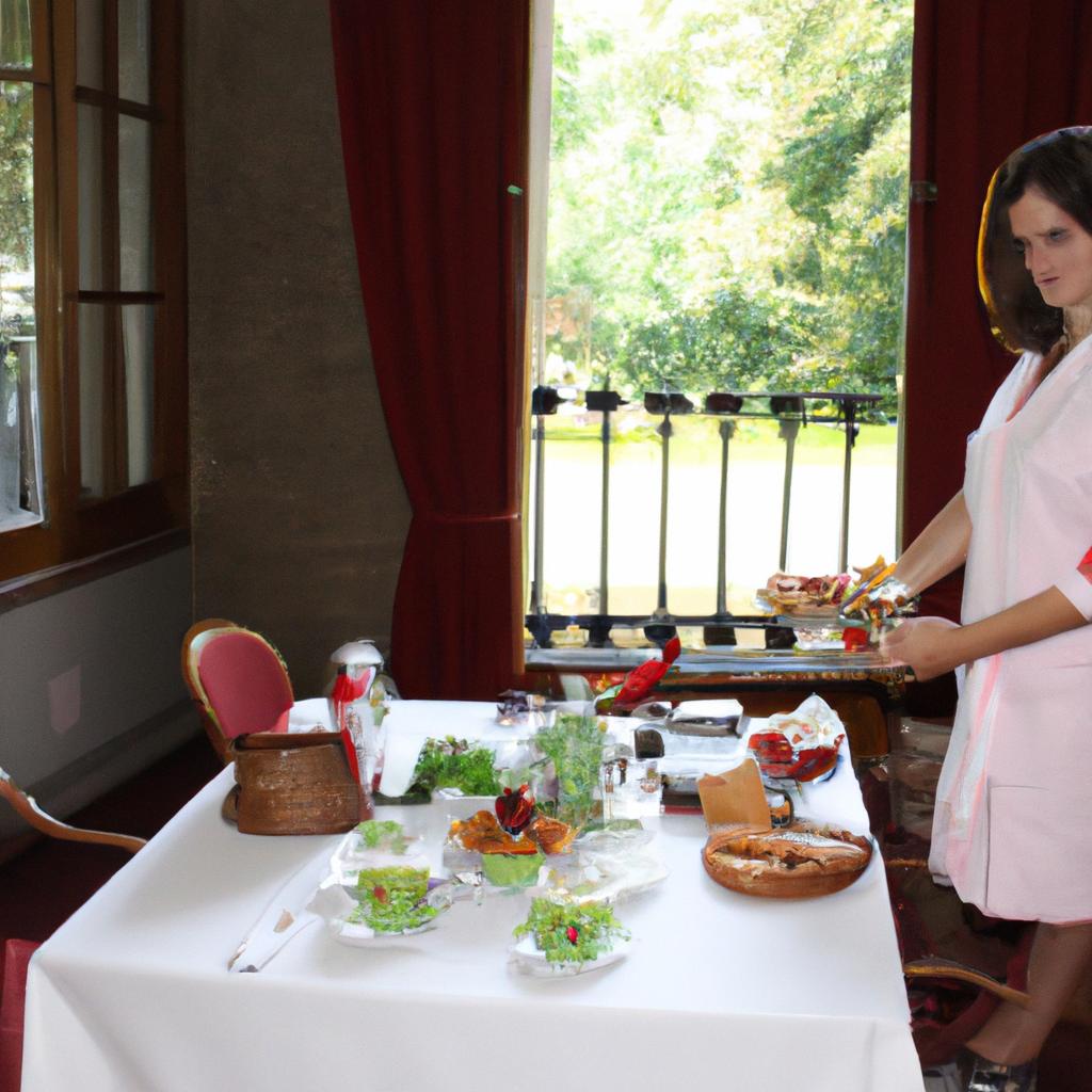 Woman serving breakfast in chateau