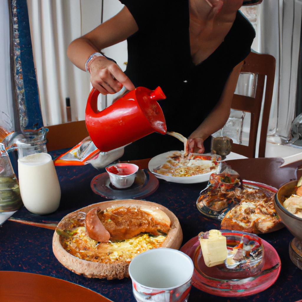 Woman serving breakfast in France