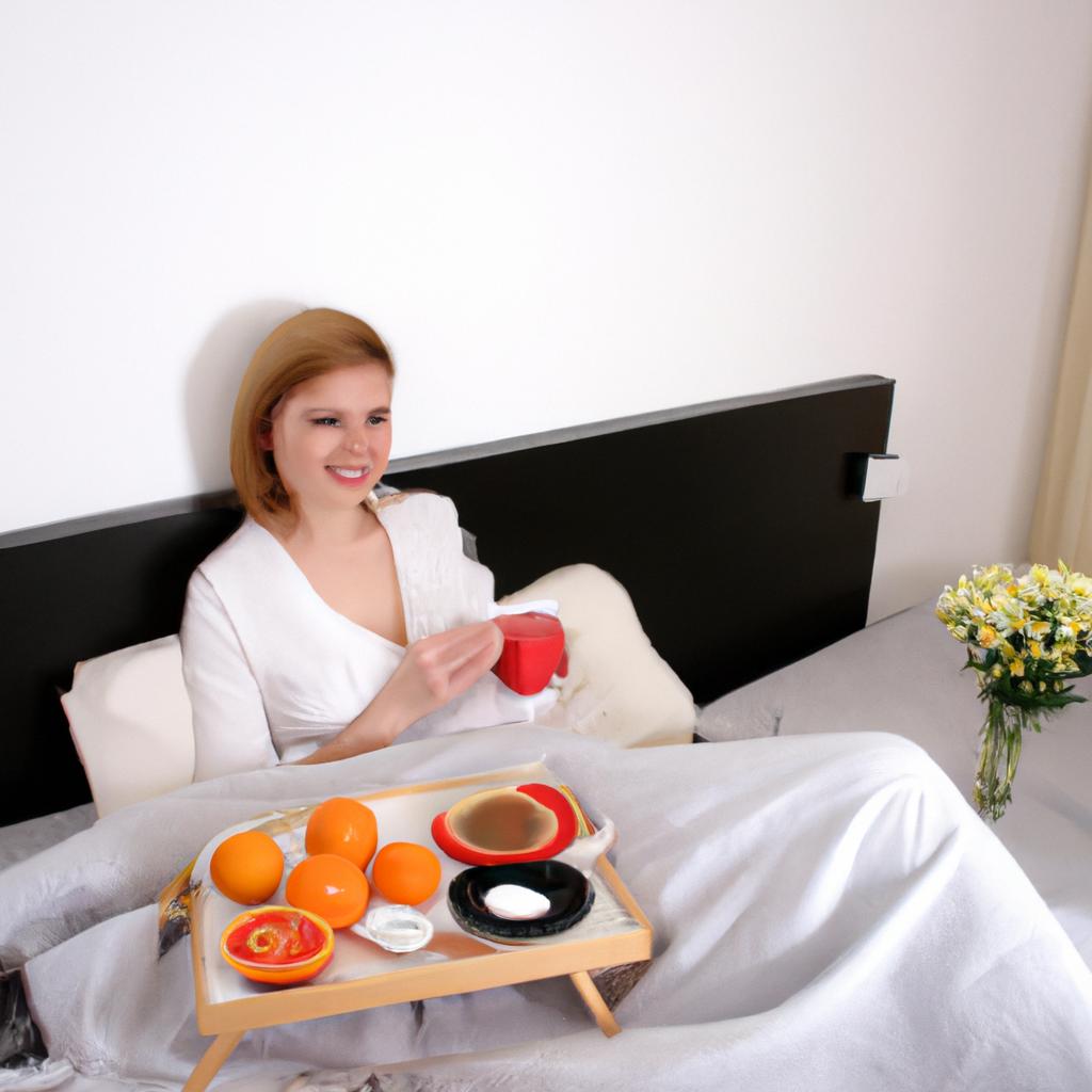 Woman enjoying breakfast in bed